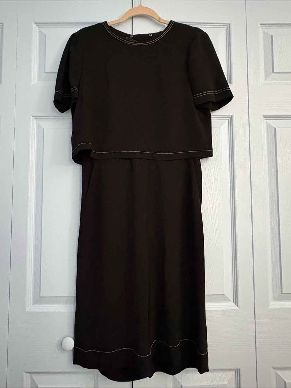 BCBG Max Azria Black Jumpsuit with White Contrast Topstitching sz S